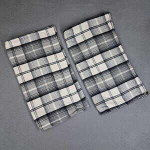 Pottery Barn Euro Pillow Shams Flannel Plaid Ivory Black Cabin Winter Fall